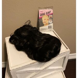 New Kalyss Black Wig Beehive Costume Hair Long Straight Synthetic Halloween Boo